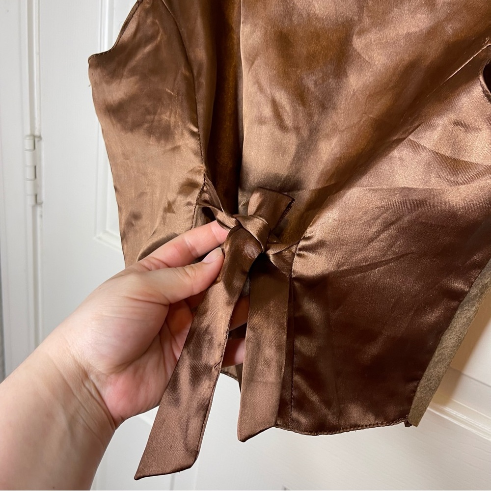 VTG JouJou Brown Genuine Leather Scalloped Vest Sz M Rodeo Equestrian Festivial - Picture 5 of 8